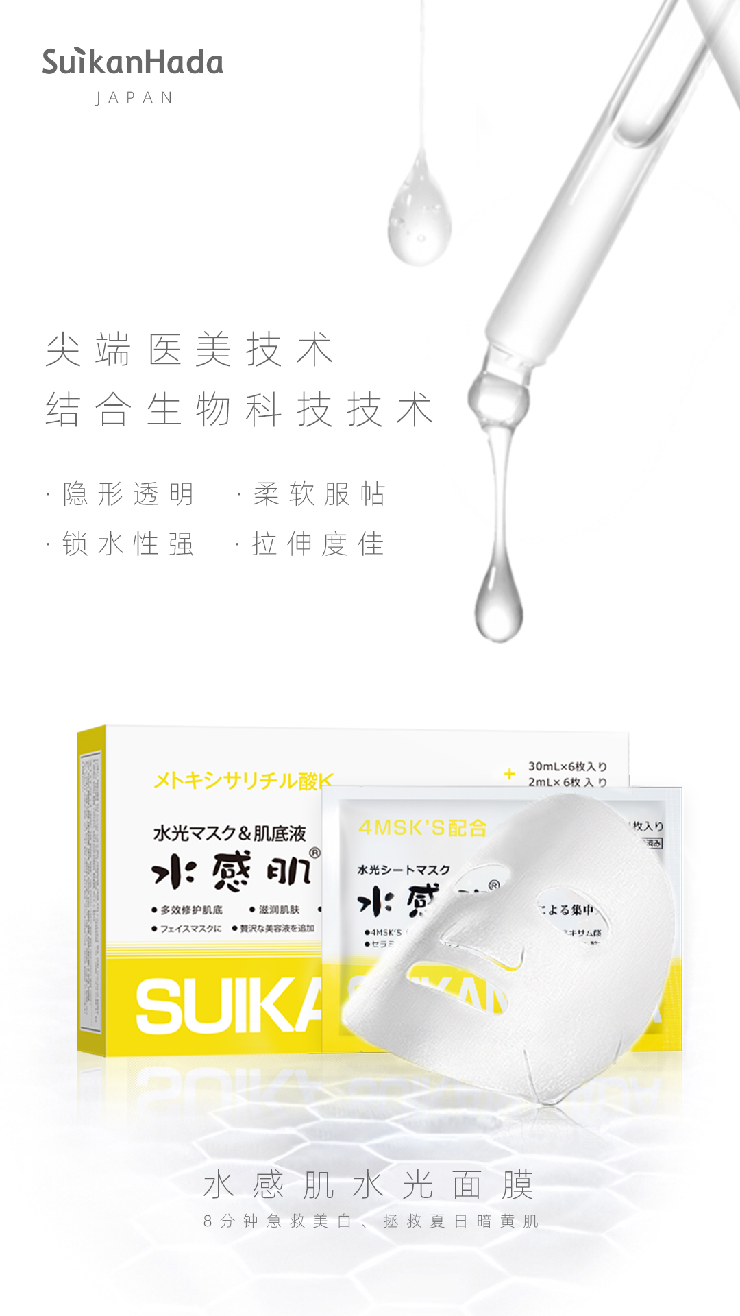 水感肌水光面膜——8分钟急救美白、拯救夏日暗黄肌