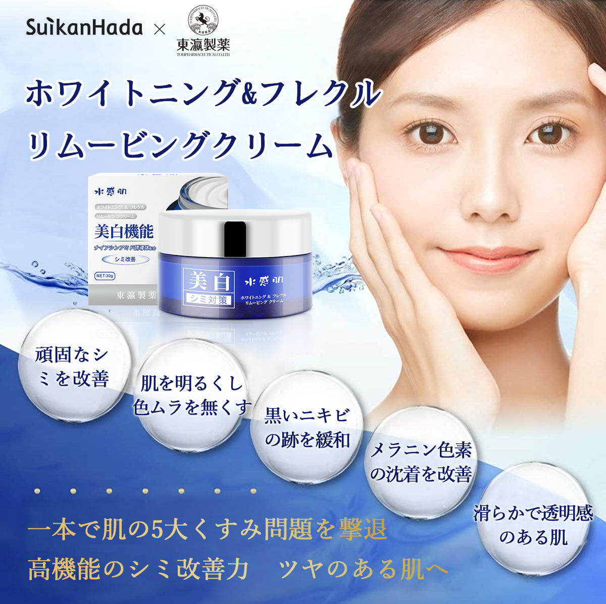 日本院线级品牌水感肌推出全新“美白猛药”，只需28天*色素全速瓦解，白到发光！轻松实现素颜美肌